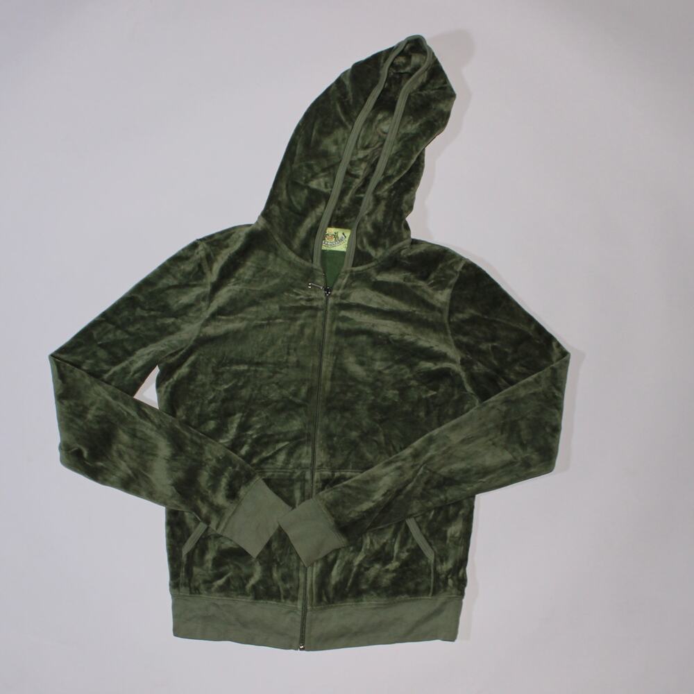 Juicy Couture Olive Green Velour Zip-Up Hoodie